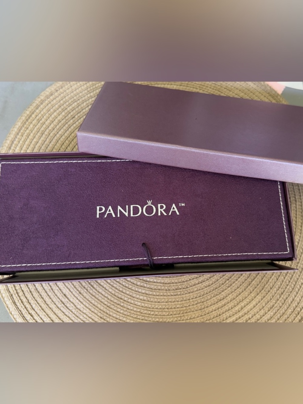 Pandora Purple Suede Jewelry Box with Inserts and Wrap Tie Closure